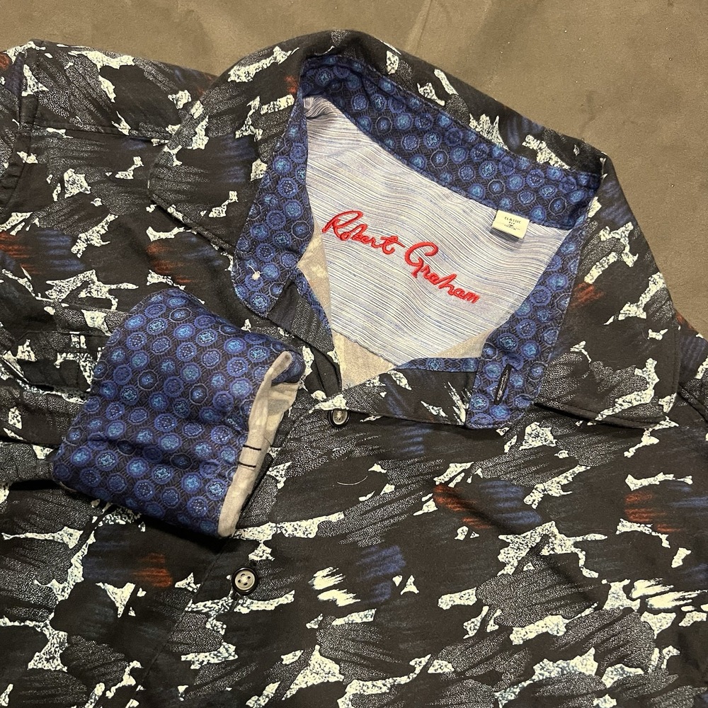 Robert Graham Abstract Long Sleeve Button Up Shirt Camo Print‎ Men S Flip Cuff